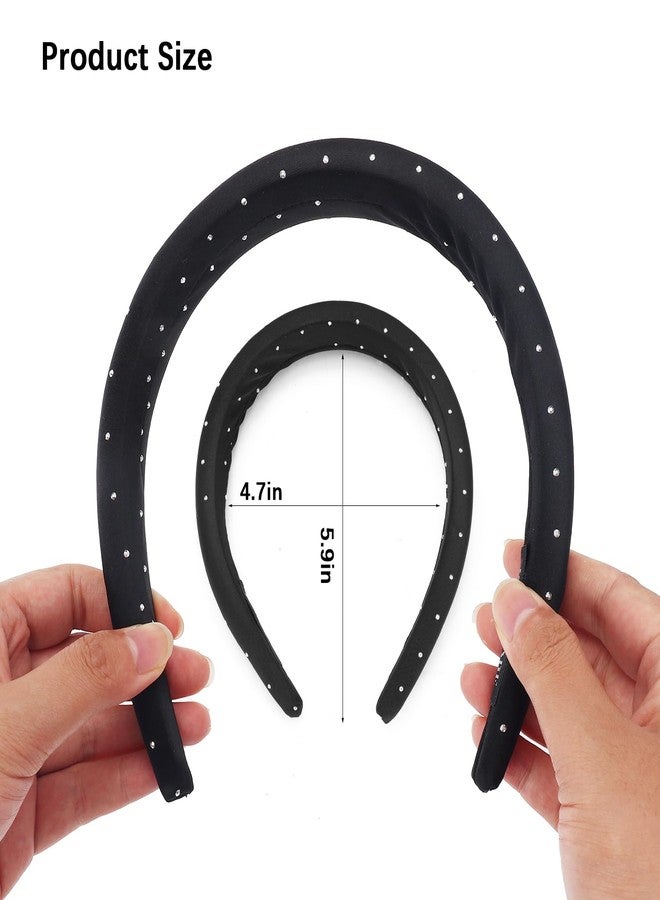 PLwelth Black Padded Headband for Women Girls Sparkle Soft Satin Hairband No Slip Wide Headbands for Thin Thick Hair Vintage Plain Solid Hairband Hoops Trendy Hair Accessories for Party Decor - Image 5