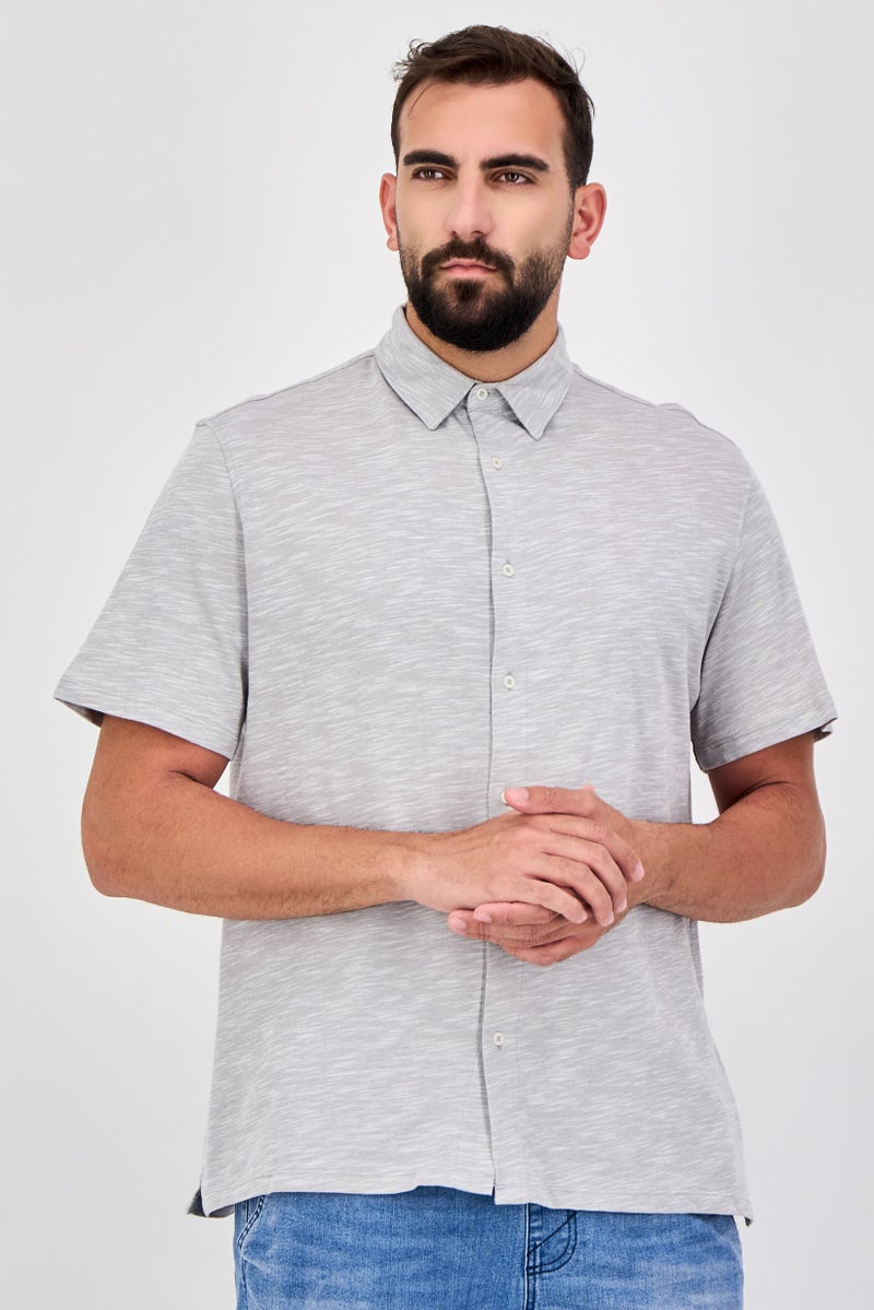 Celio Men Regular Fit Heather Short Sleeve Casual Shirt, Light Grey - Image 1