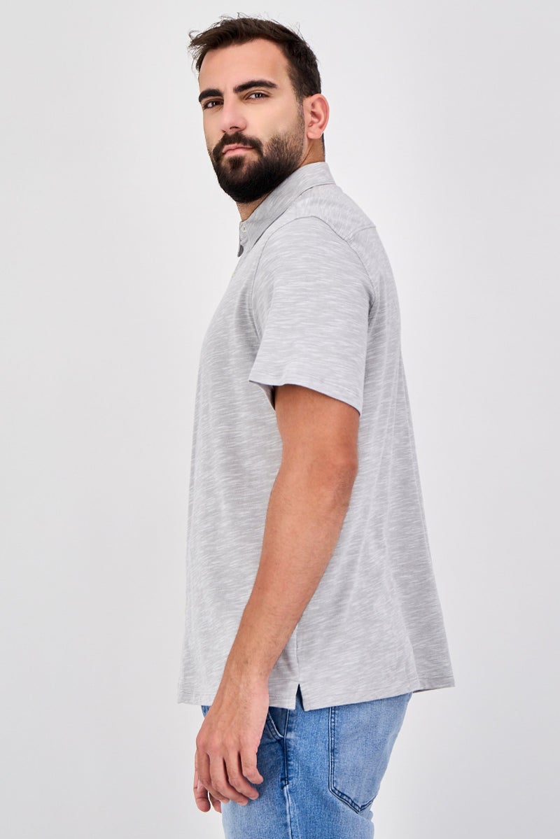 Celio Men Regular Fit Heather Short Sleeve Casual Shirt, Light Grey - Image 2