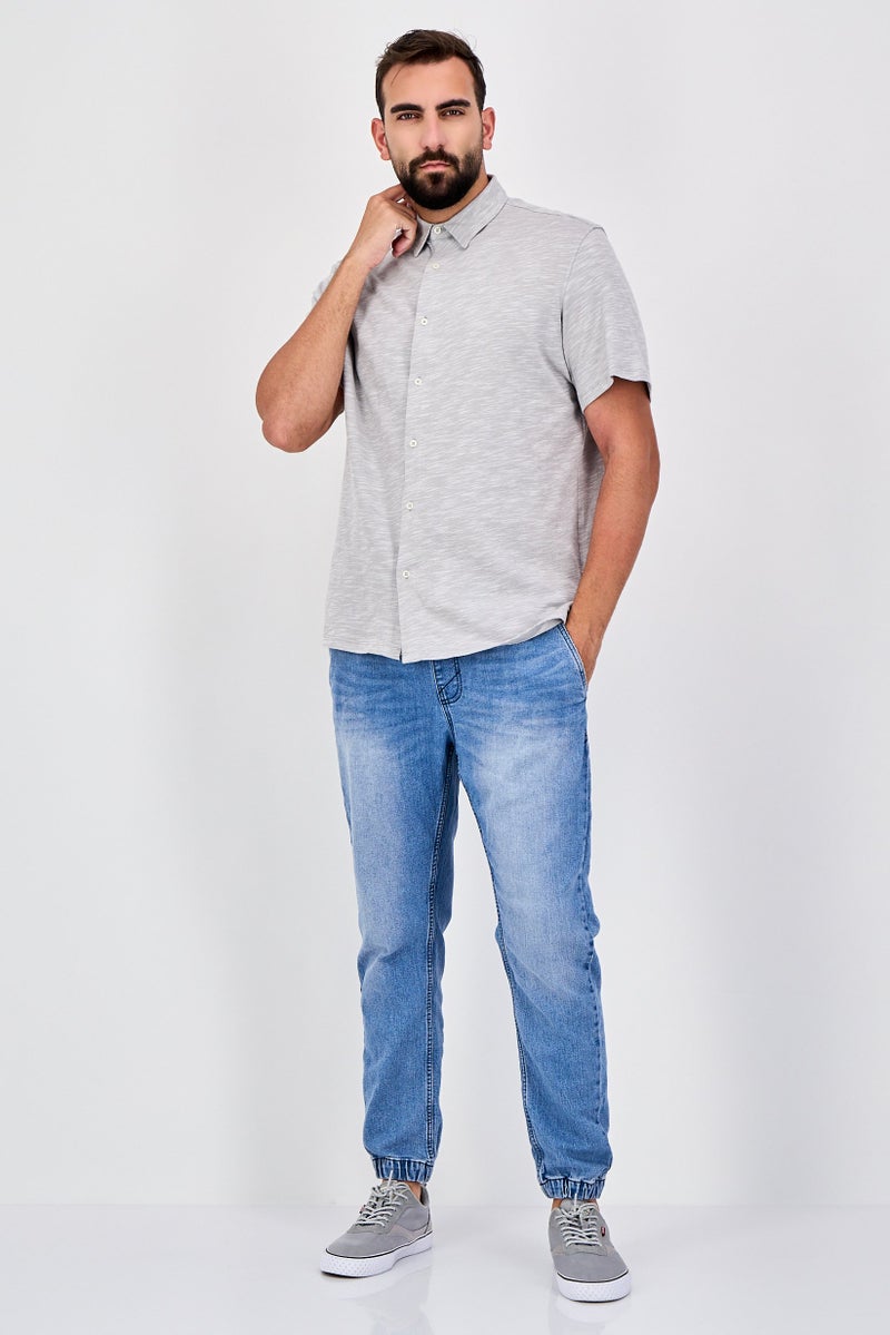 Celio Men Regular Fit Heather Short Sleeve Casual Shirt, Light Grey - Image 4