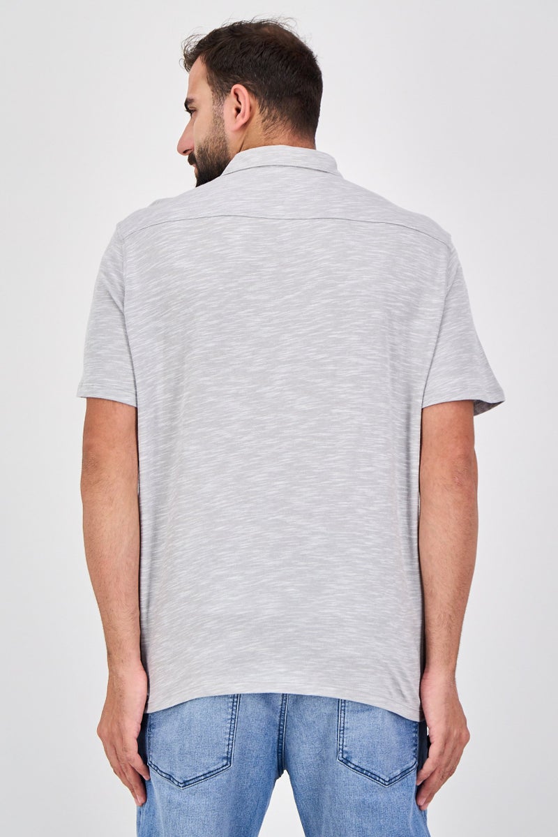 Celio Men Regular Fit Heather Short Sleeve Casual Shirt, Light Grey - Image 3