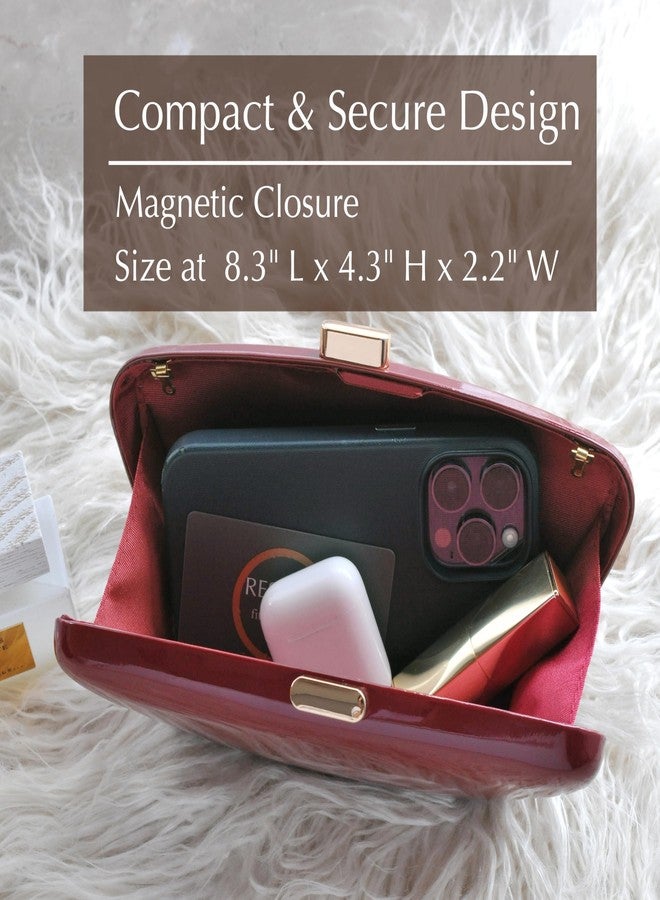 HOXIS Glossy Patent Leather Evening Clutch Bag with Detachable Chain Women's Purse for Wedding Party Prom, Dark Red - Image 5
