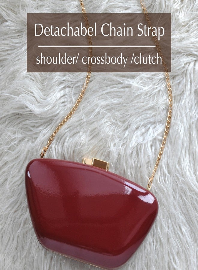 HOXIS Glossy Patent Leather Evening Clutch Bag with Detachable Chain Women's Purse for Wedding Party Prom, Dark Red - Image 4