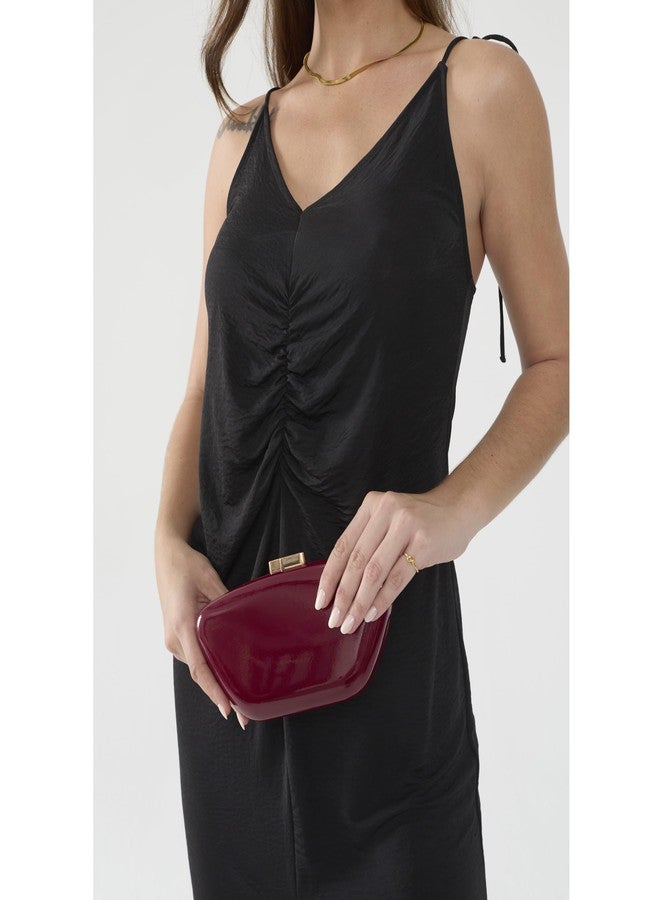 HOXIS Glossy Patent Leather Evening Clutch Bag with Detachable Chain Women's Purse for Wedding Party Prom, Dark Red - Image 3