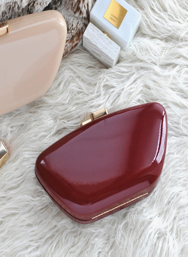 HOXIS Glossy Patent Leather Evening Clutch Bag with Detachable Chain Women's Purse for Wedding Party Prom, Dark Red - Image 2