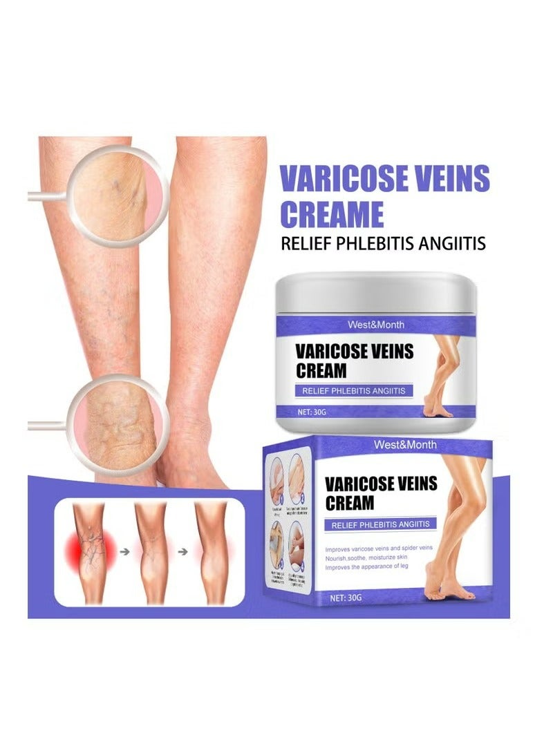 WEST MONTH Varicose Veins Cream，Soothing Leg Cream, Varicose and Spider Veins Treatment Cream, Improve Blood Circulation, Fast Relieve Swelling Pain 30g - Image 1