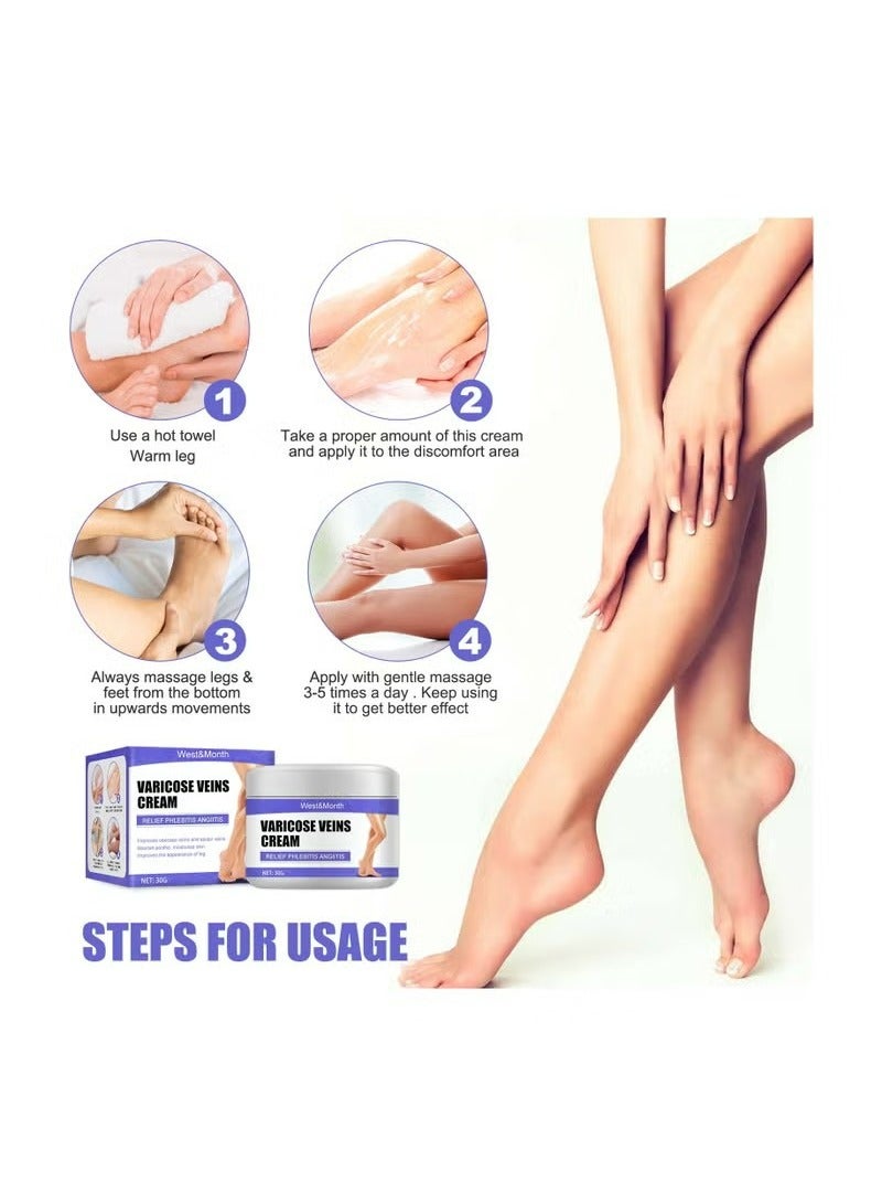 WEST MONTH Varicose Veins Cream，Soothing Leg Cream, Varicose and Spider Veins Treatment Cream, Improve Blood Circulation, Fast Relieve Swelling Pain 30g - Image 3
