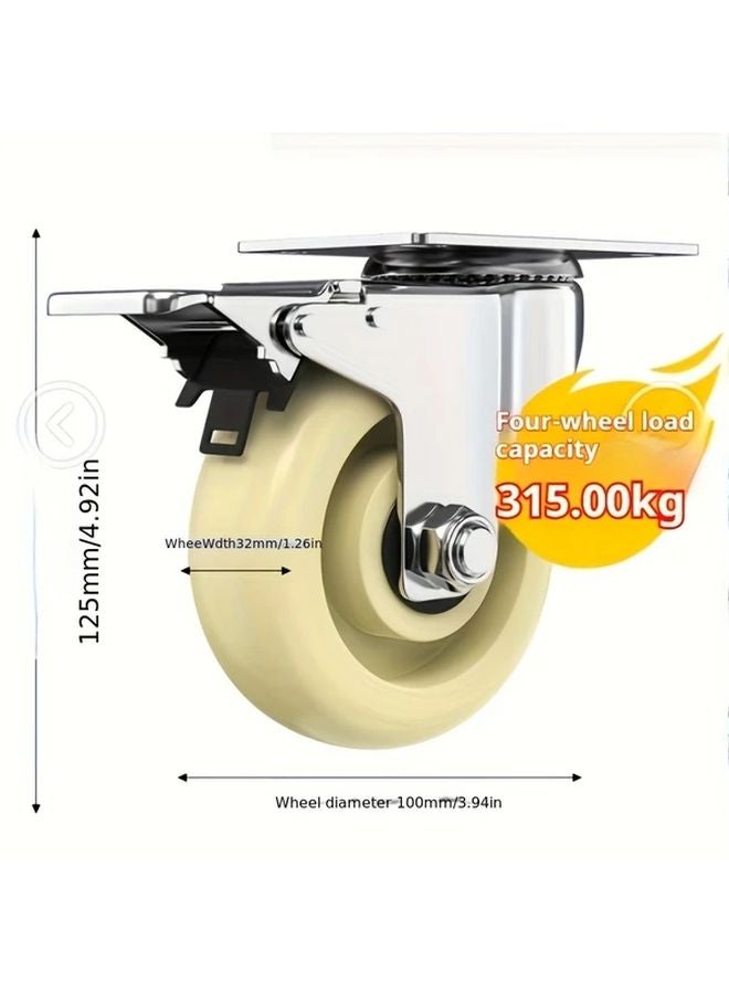 قطعتان 4 بوصة عجلات صناعية مع فرامل ذات محامل كروية مزدوجة عالية القدرة على التحمل - Image 1