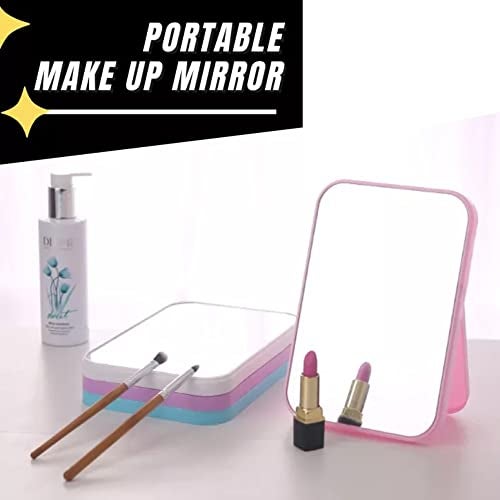 Mockery Table Desk Simple Design Vanity Makeup Mirror, Portable Folding Mirror with Stand 90°Adjustable Rotation, Travel Make Up Mirror, Makeup Mirror for Shower Shaving (Light Pink) - Image 4