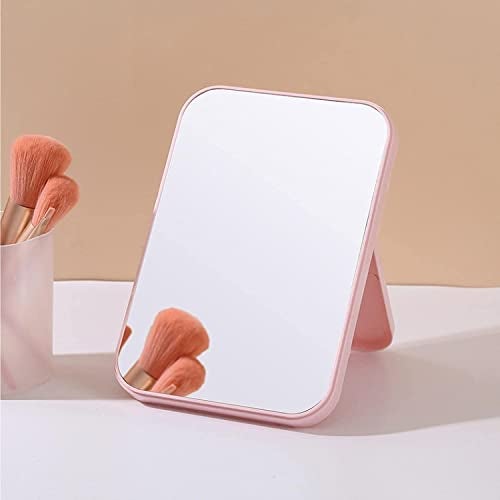 Mockery Table Desk Simple Design Vanity Makeup Mirror, Portable Folding Mirror with Stand 90°Adjustable Rotation, Travel Make Up Mirror, Makeup Mirror for Shower Shaving (Light Pink) - Image 1