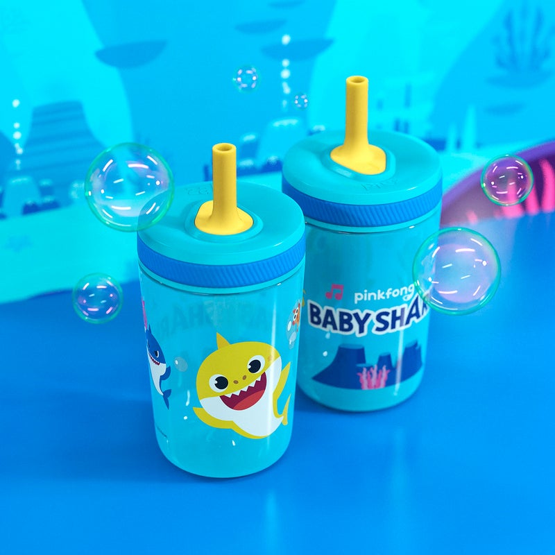 زاك ديزاينز 15oz Baby Shark Kelso Tumbler Set, BPA-Free Leak-Proof Screw-On Lid with Straw Made of Durable Plastic and Silicone, Perfect Bundle for Kids (2pcs Set) - Image 2