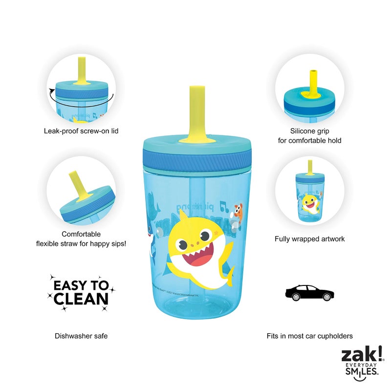 زاك ديزاينز 15oz Baby Shark Kelso Tumbler Set, BPA-Free Leak-Proof Screw-On Lid with Straw Made of Durable Plastic and Silicone, Perfect Bundle for Kids (2pcs Set) - Image 4
