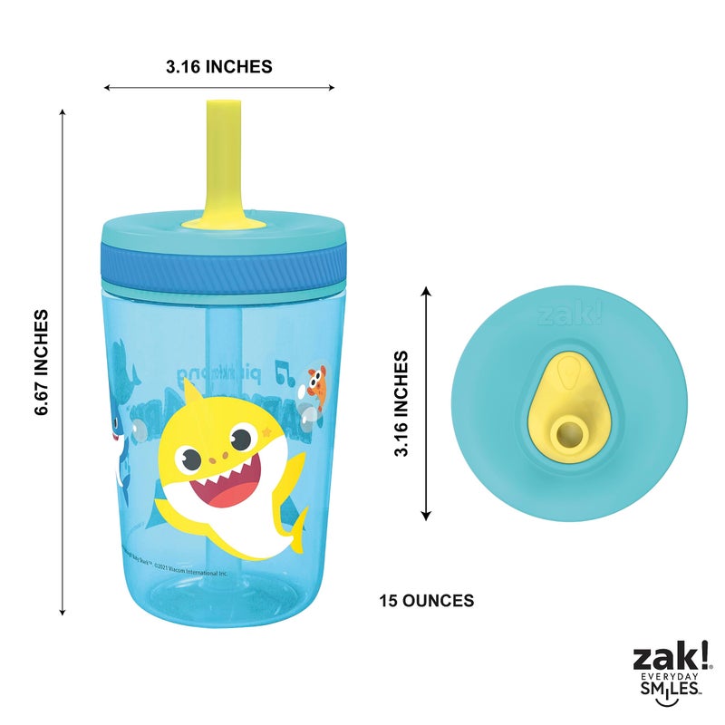 زاك ديزاينز 15oz Baby Shark Kelso Tumbler Set, BPA-Free Leak-Proof Screw-On Lid with Straw Made of Durable Plastic and Silicone, Perfect Bundle for Kids (2pcs Set) - Image 5