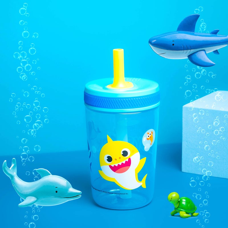 زاك ديزاينز 15oz Baby Shark Kelso Tumbler Set, BPA-Free Leak-Proof Screw-On Lid with Straw Made of Durable Plastic and Silicone, Perfect Bundle for Kids (2pcs Set) - Image 3