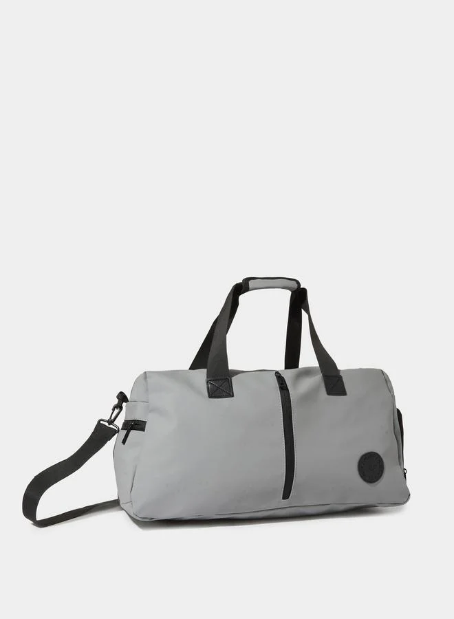 Grey Gym Bag with Contrast Zip and Patchwork