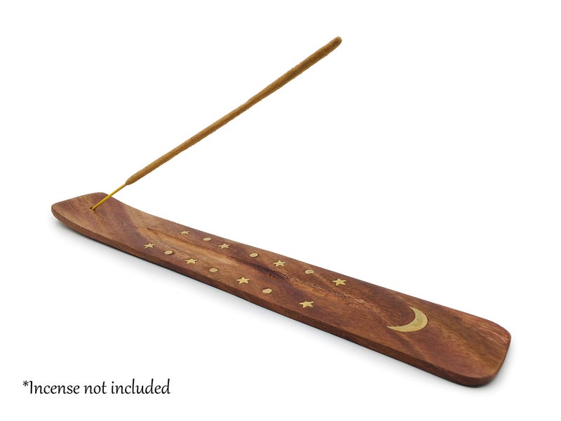 Alternative Imagination Moon and Stars Incense Holder - Wooden Ash Catcher with Celestial Design for Single Incense Sticks - Meditation Accessories, Spiritual Decor, Home Fragrance, Room Decor (10 Inches Long) - Image 3