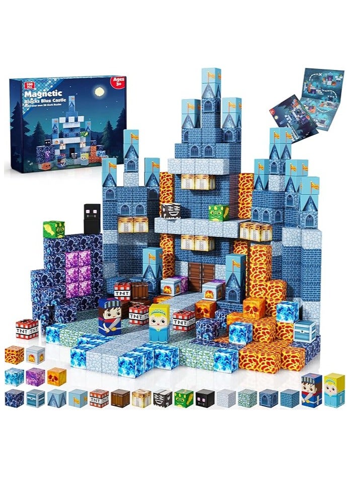 Magnetic Blocks - 100 PCS Build Blue Castle - Magnetic Toys for Toddler Birthday Gifts - STEM Sensory Toys for 3 4 9 10 Year Old Boys & Girls  - Image 1