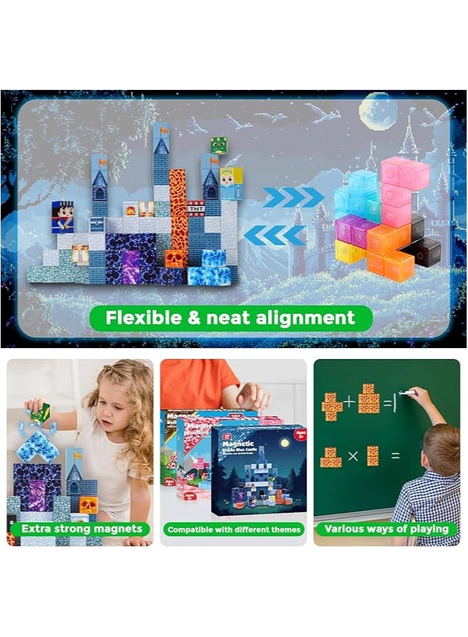 Magnetic Blocks - 100 PCS Build Blue Castle - Magnetic Toys for Toddler Birthday Gifts - STEM Sensory Toys for 3 4 9 10 Year Old Boys & Girls  - Image 5