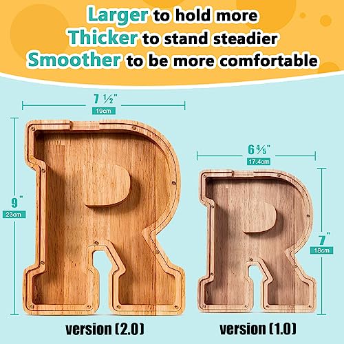 SummiDate Wooden Letter Piggy Bank| Piggy Bank for Boys Girls Toddler| Alphabet R Money Bank| Coin Bank Birthday Gift for Kids|Birthday Gift for Kids (R) - Image 2