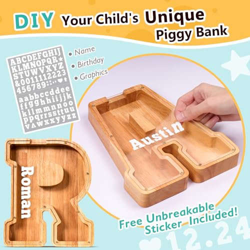 SummiDate Wooden Letter Piggy Bank| Piggy Bank for Boys Girls Toddler| Alphabet R Money Bank| Coin Bank Birthday Gift for Kids|Birthday Gift for Kids (R) - Image 3