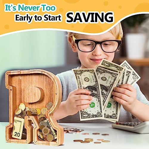 SummiDate Wooden Letter Piggy Bank| Piggy Bank for Boys Girls Toddler| Alphabet R Money Bank| Coin Bank Birthday Gift for Kids|Birthday Gift for Kids (R) - Image 4