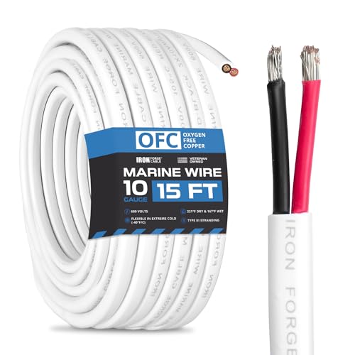 Iron Forge Cable 10 Gauge Marine Wire - 15 Foot, 10 AWG Cable for Boat Wiring, 10/2 Tinned Copper Duplex Marine Grade Outdoor Electric Wire for Boat, Dock, RV, Solar, and Automotive - Image 1