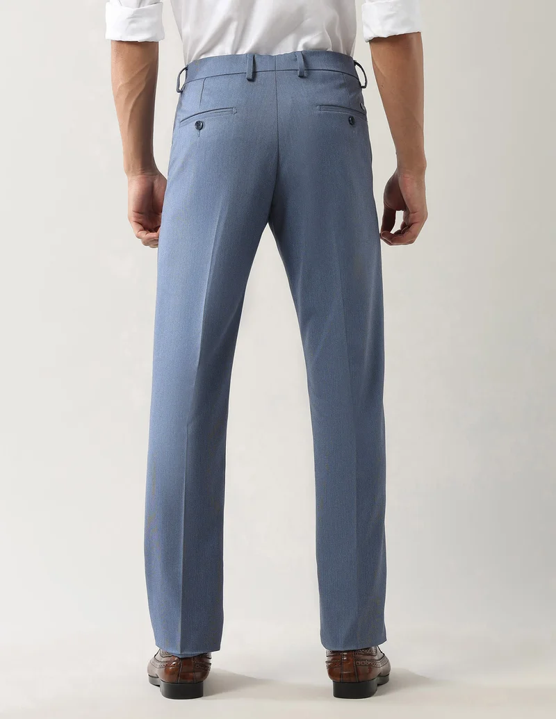 Arrow Blue Mid Rise Smartflex Dobby Trousers for Men | Best Price UAE