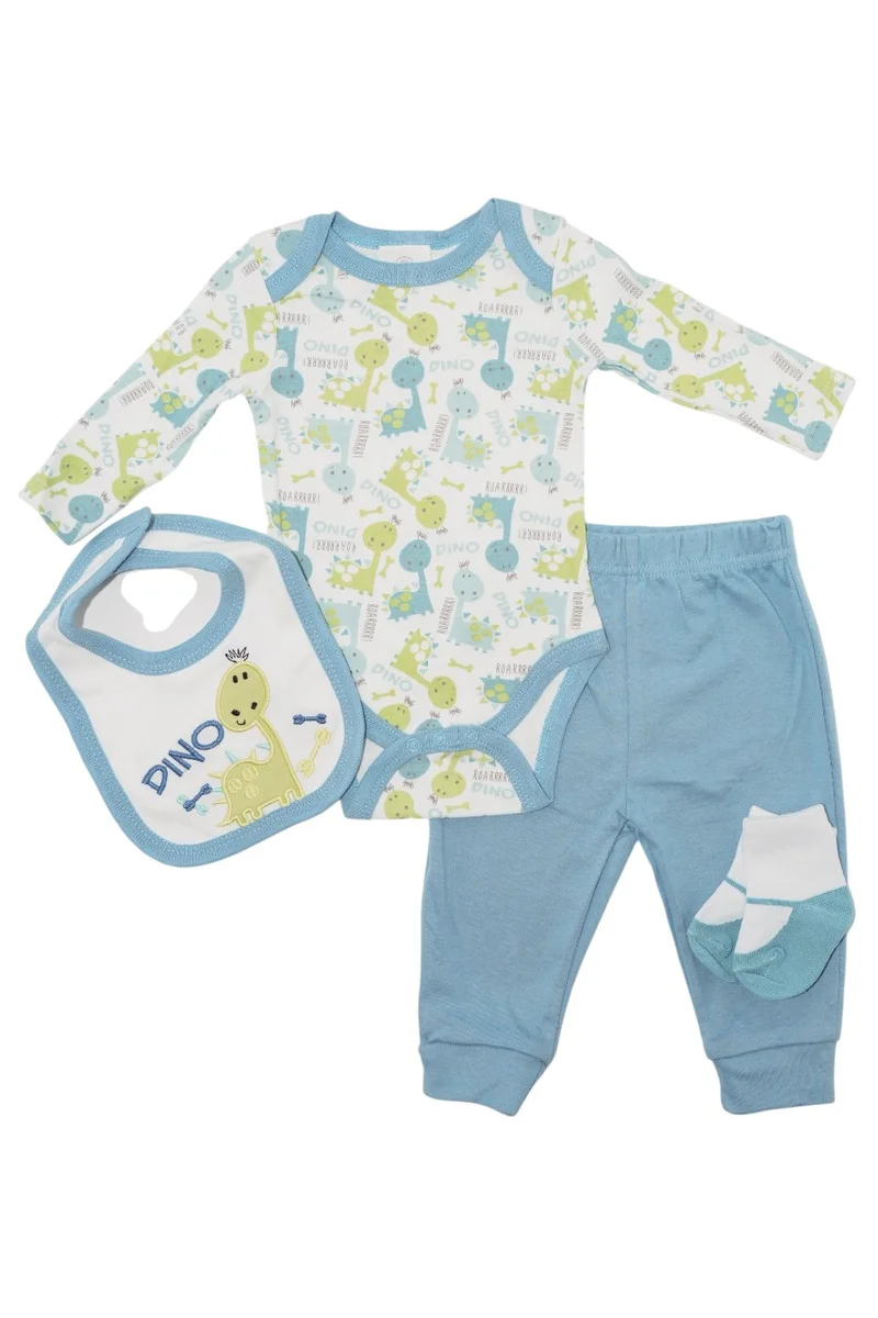 Bambimici Bambimici Dinosaur Print Long Sleeve Bodysuit with Pyjama - Blue