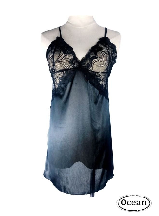 أوشن الدانتيل الخامس الرقبة بلا أكمام الملابس الداخلية مجموعة بيجامة - Image 1