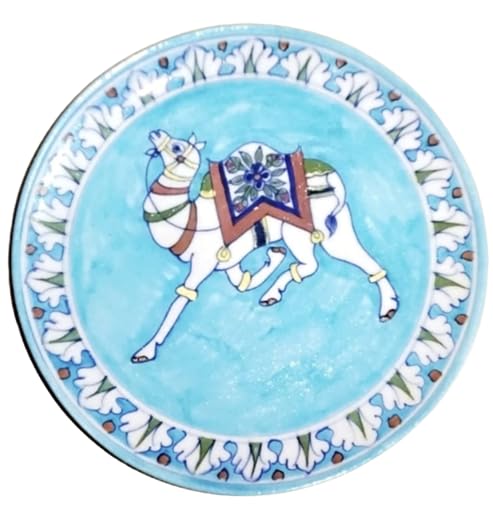 CRAFT PARK Jaipur Blue Pottery Camel Degisn Home Decor Wall Hanging Handmade PlateServing Plate 25 cm x 25 cm x 3 cm SKY BLUE