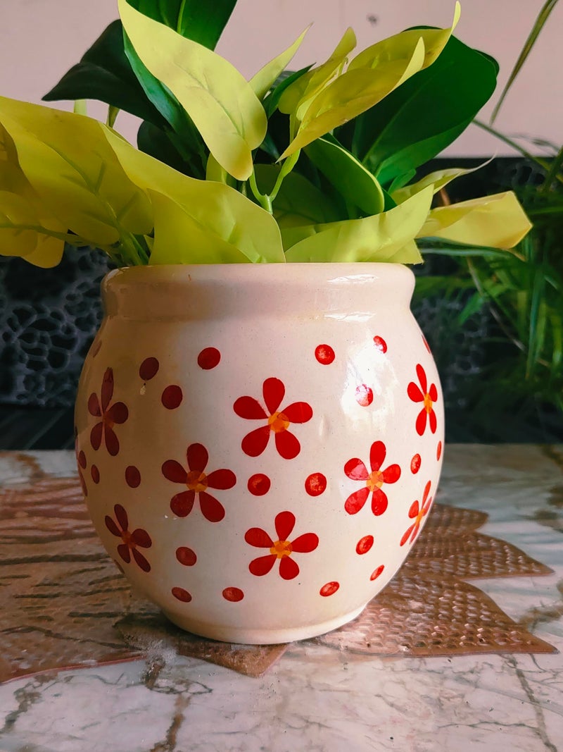 Niyara Handcrafted Ceramic Flower Planter Pot | Decorative Indoor & Outdoor Pot | Multicolor Red Floral Design | Ideal for Home, Garden, Balcony, Office | Décor 6 Inch Height - Image 1