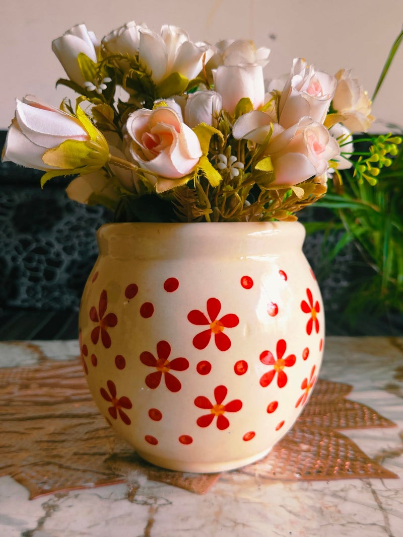 Niyara Handcrafted Ceramic Flower Planter Pot | Decorative Indoor & Outdoor Pot | Multicolor Red Floral Design | Ideal for Home, Garden, Balcony, Office | Décor 6 Inch Height - Image 2