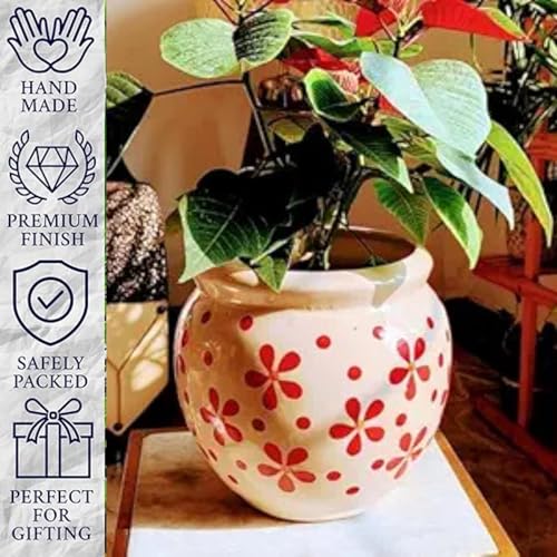 Niyara Handcrafted Ceramic Flower Planter Pot | Decorative Indoor & Outdoor Pot | Multicolor Red Floral Design | Ideal for Home, Garden, Balcony, Office | Décor 6 Inch Height - Image 4
