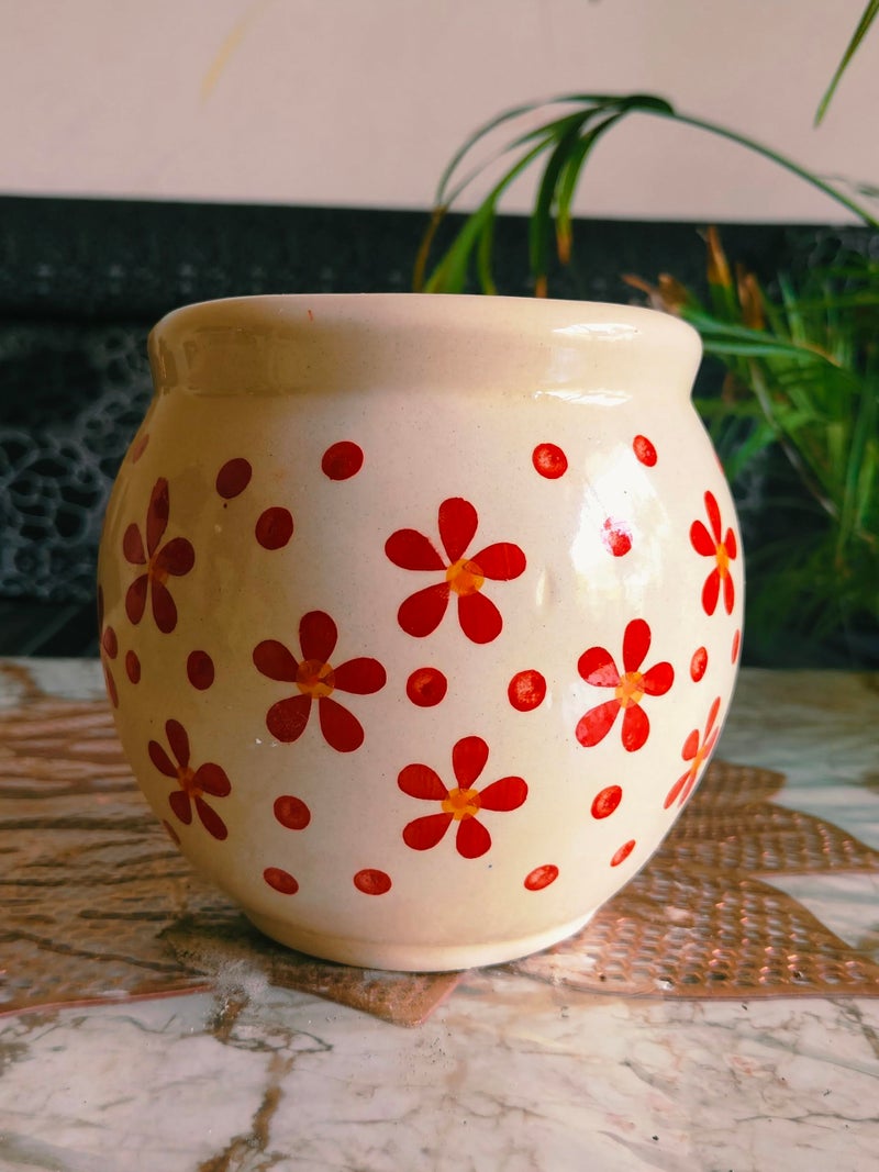Niyara Handcrafted Ceramic Flower Planter Pot | Decorative Indoor & Outdoor Pot | Multicolor Red Floral Design | Ideal for Home, Garden, Balcony, Office | Décor 6 Inch Height - Image 3