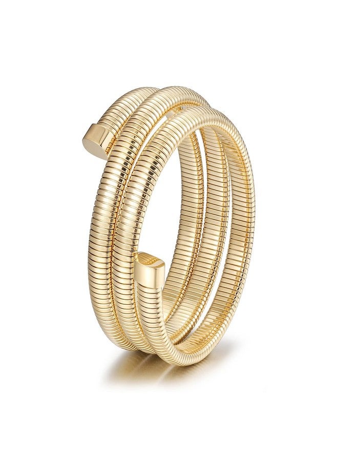 CIUNOFOR 14K Gold Plated Braclets for Women, Layered Herringbone Stretch Bracelet, Stackable Chunky Snake Chain Bangle Bracelet for Her Gifts - Image 1