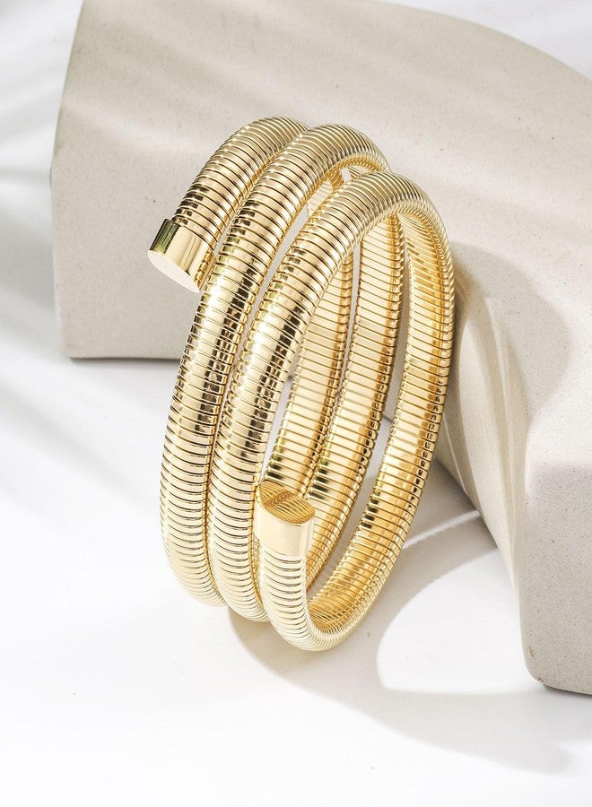 CIUNOFOR 14K Gold Plated Braclets for Women, Layered Herringbone Stretch Bracelet, Stackable Chunky Snake Chain Bangle Bracelet for Her Gifts - Image 2