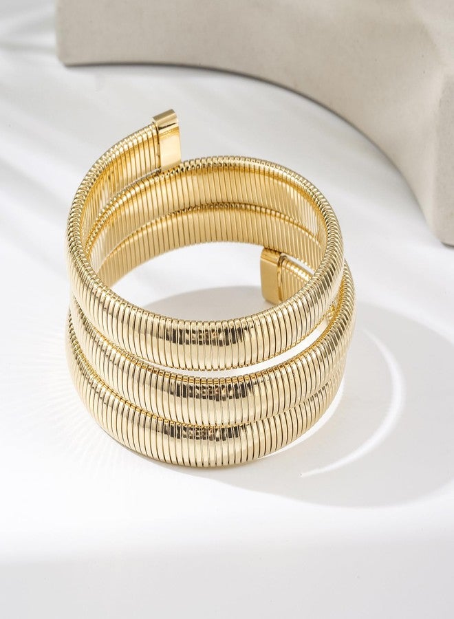 CIUNOFOR 14K Gold Plated Braclets for Women, Layered Herringbone Stretch Bracelet, Stackable Chunky Snake Chain Bangle Bracelet for Her Gifts - Image 4