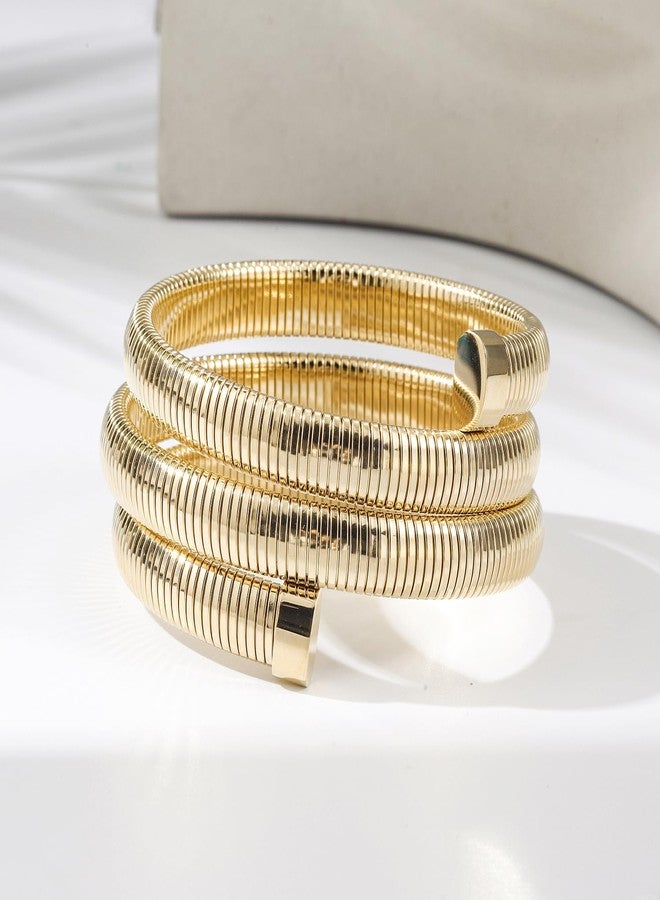 CIUNOFOR 14K Gold Plated Braclets for Women, Layered Herringbone Stretch Bracelet, Stackable Chunky Snake Chain Bangle Bracelet for Her Gifts - Image 3