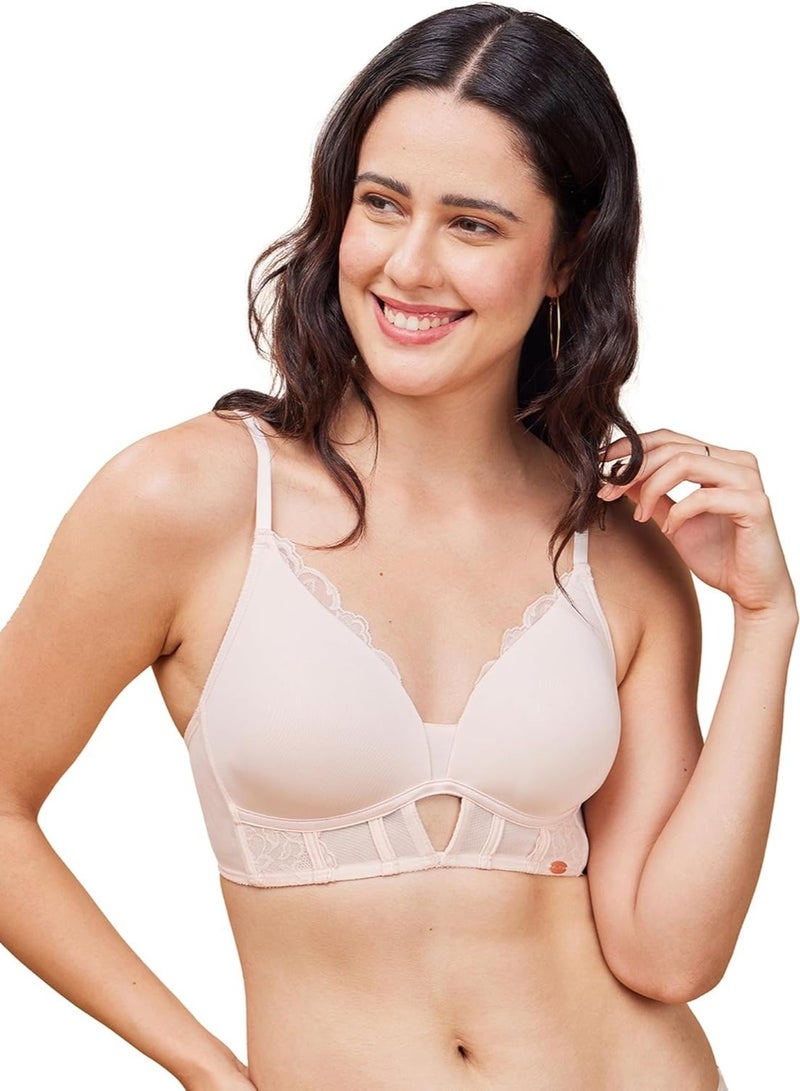 enamor Women Adjustable and Detachable 2 Ways Style Molded Cup Non-Wire T-Shirt Bra Pearl Blush - Image 1