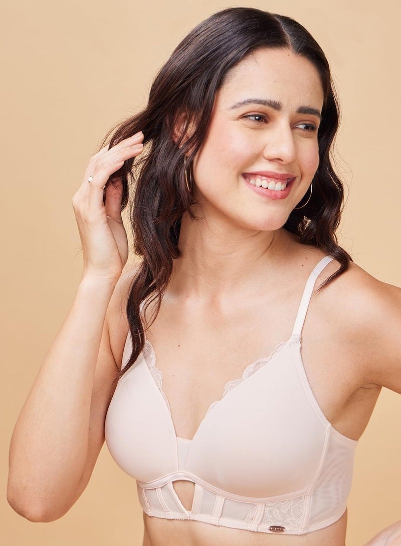 enamor Women Adjustable and Detachable 2 Ways Style Molded Cup Non-Wire T-Shirt Bra Pearl Blush - Image 2