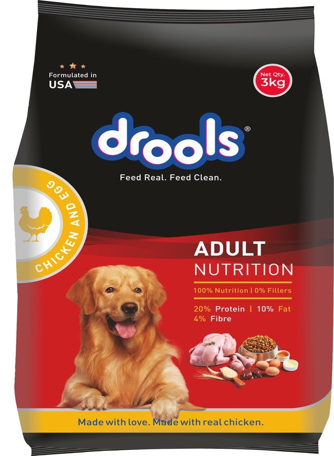 Drools Adult Dry Dog Food 3kg Pack | Chicken and Egg Flavour | Omega 3 & 6 for Healthy Growth | Better Digestibility & Health | Maintains Joint Health | Helps Control Tartar Buildup - Image 1