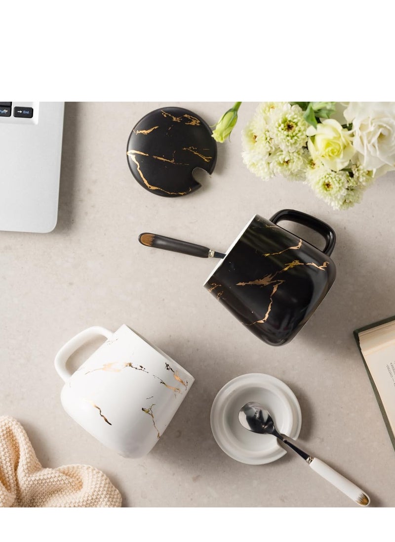 SYOSI - Ceramic Coffee Mug with Lid and Stainless Steel Spoon,13.5 OZ Mug ,Dishwasher and Microwave Safe Tea Cup with Lid- Perfect Present Classic Design Coffee Mug Set - Image 1
