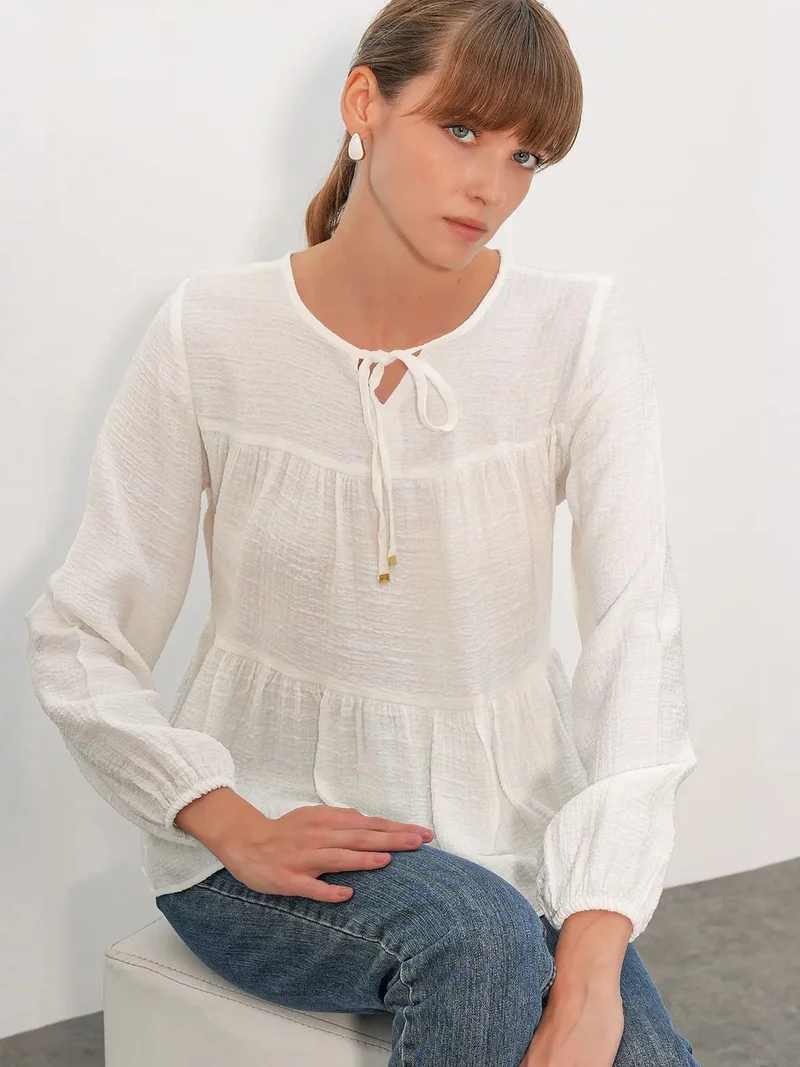 BIG DART BDART Textured Tie-Front Blouse