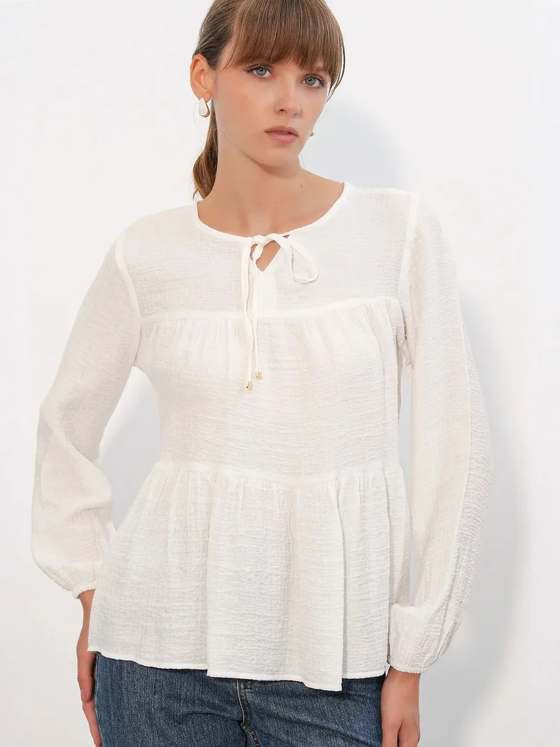 BIG DART BDART Textured Tie-Front Blouse