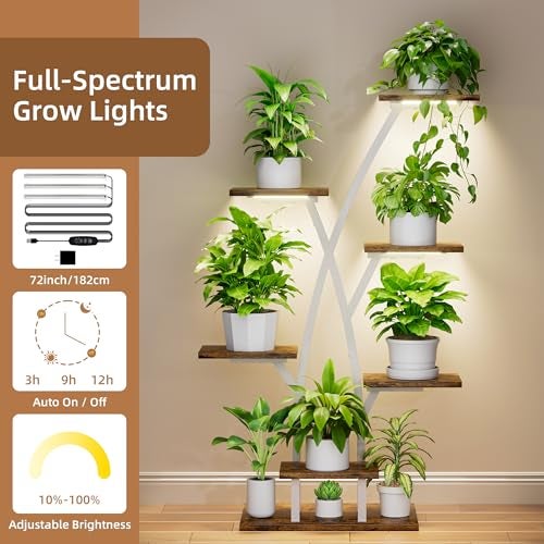 EVAWOO Plant Stand Indoor with Grow Lights - 7 Tiered Plant Shelf Indoor, Corner Plant Stands for Indoor Plants Multiple, 42" Metal Plant Shelves, Plant Flower Holder Display Rack for Home Patio Balcony White - Image 3