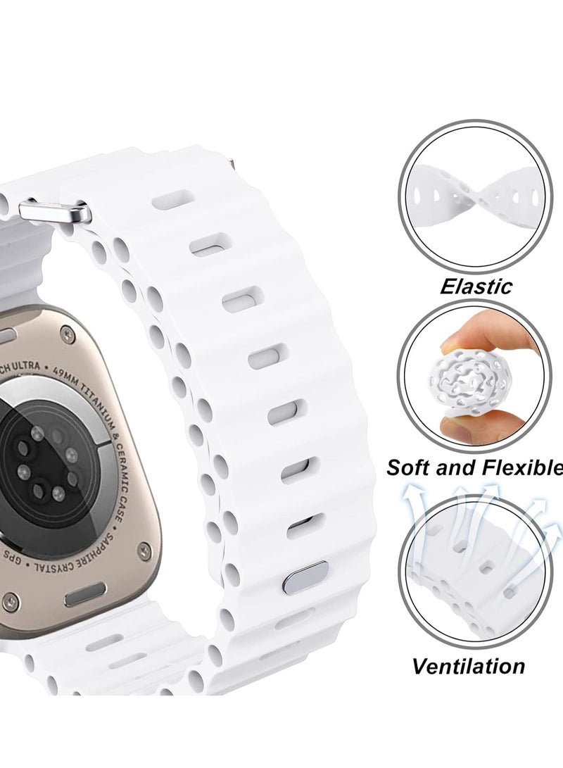 Apple Watch Ocean Band 49mm 45mm 44mm 42mm Soft Silicone White - Image 2