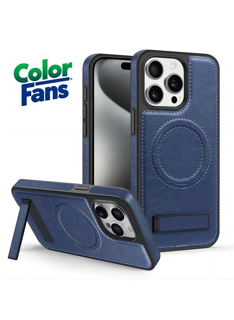 Color Fans For iPhone 13 Pro Max Case Compatible with MagSafe Slim-Fit PU Leather Coated TPU + PC Shell - Sapphire - Image 1