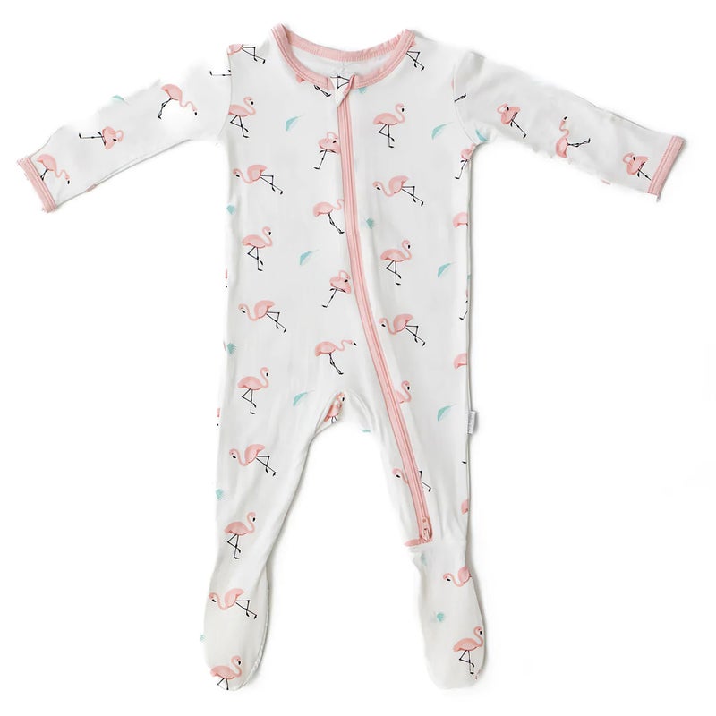Bamboo Little Soft Baby Footie Pajamas, Baby Clothes, Newborn Sleepers, 95% Viscose and 5% Spandex, Flamingo, 0-3 Months - Image 1