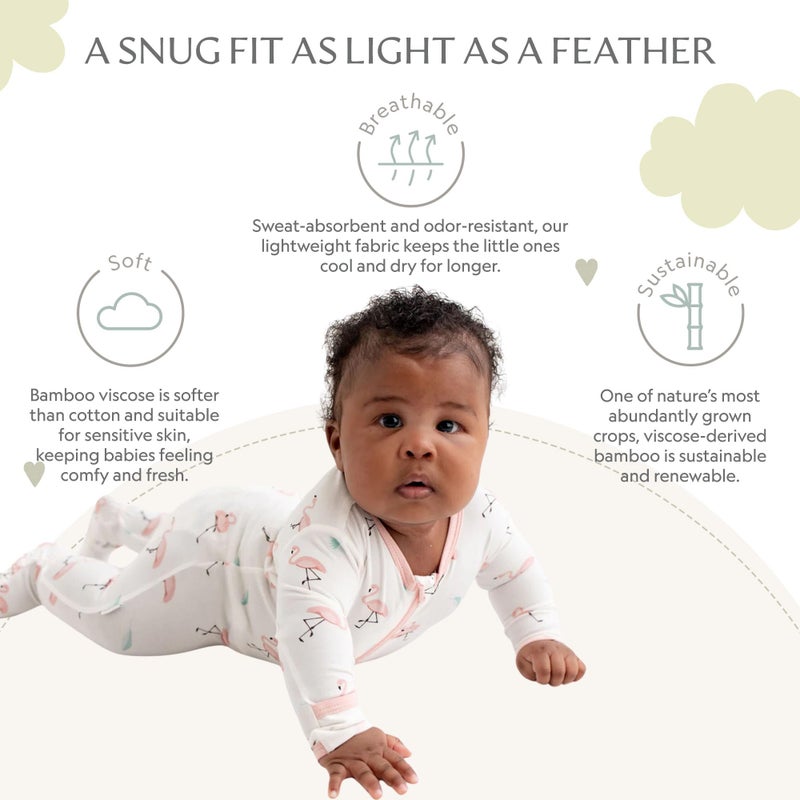 Bamboo Little Soft Baby Footie Pajamas, Baby Clothes, Newborn Sleepers, 95% Viscose and 5% Spandex, Flamingo, 0-3 Months - Image 3