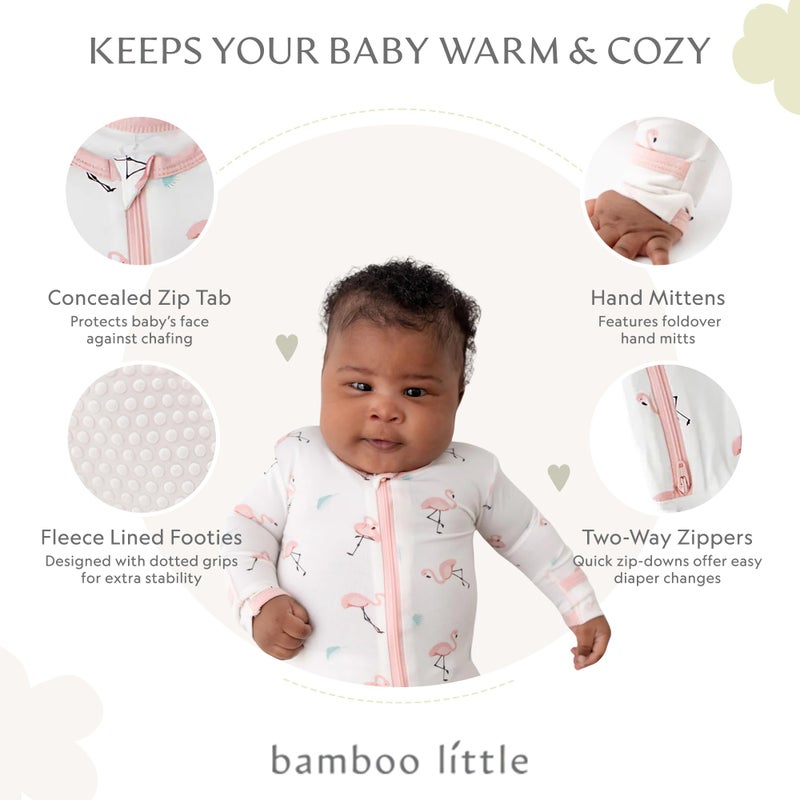 Bamboo Little Soft Baby Footie Pajamas, Baby Clothes, Newborn Sleepers, 95% Viscose and 5% Spandex, Flamingo, 0-3 Months - Image 2